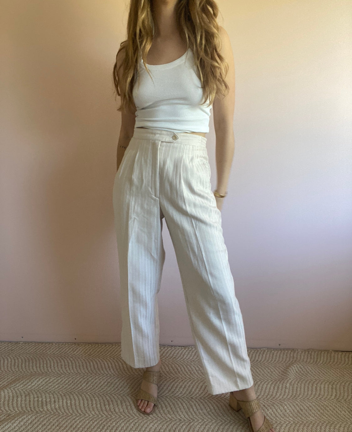 Vintage Cream Stripe Trousers // Size 12