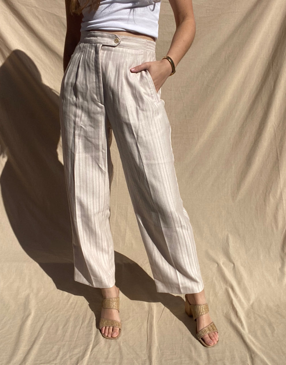 Vintage Cream Stripe Trousers // Size 12