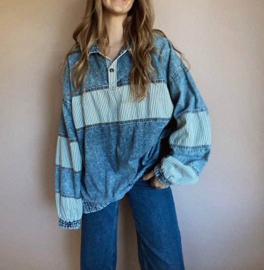 90's Denim Sweater // Size 12-18