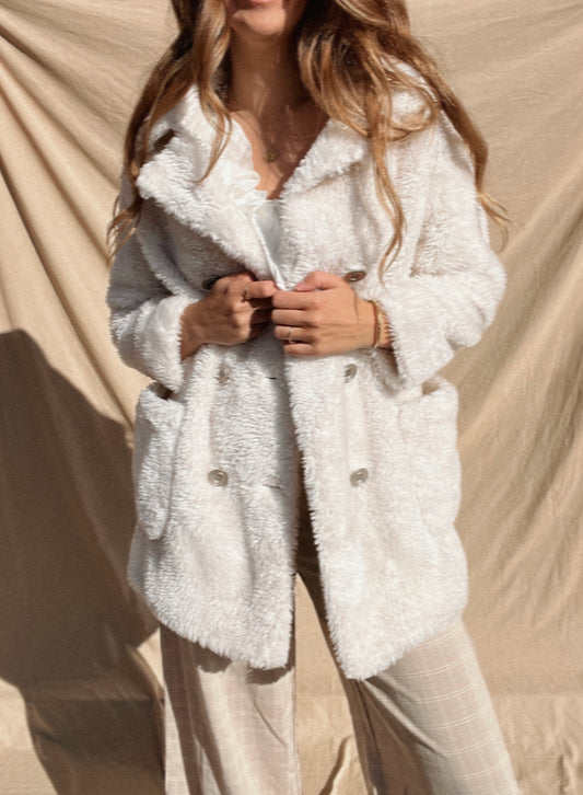 White Faux Fur Jacket // Size 10-12