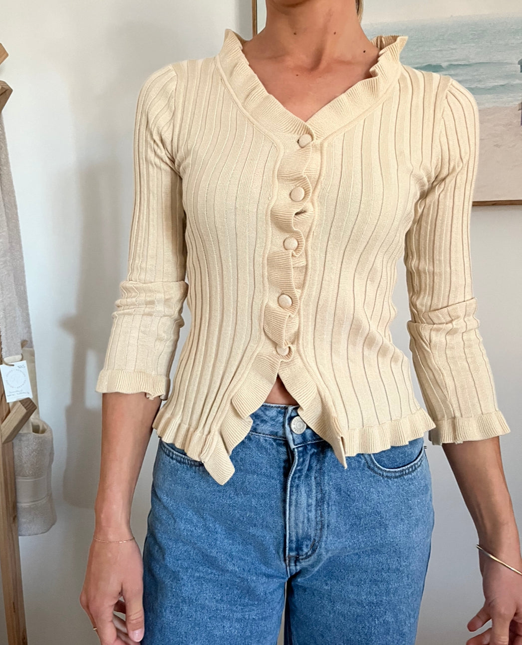 Vintage Ruffle Knit Cardigan // Size 6-8