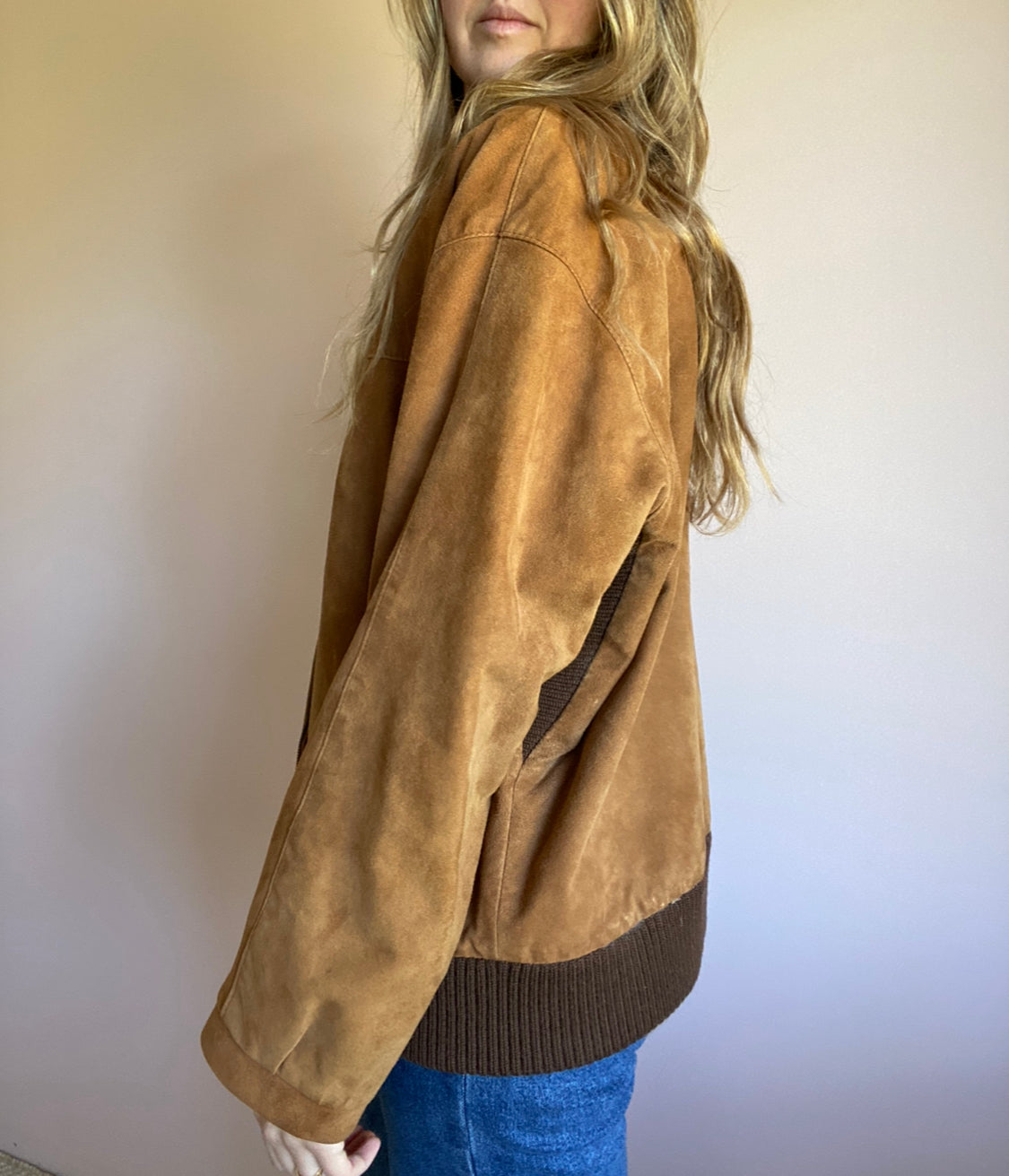 Vintage Brown Suede Bomber Jacket // Size 10-14