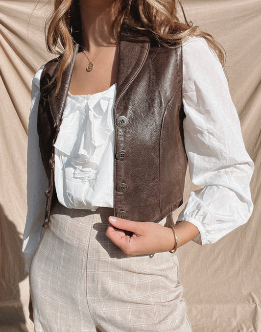 Vintage Chocolate Leather Vest // Size XS