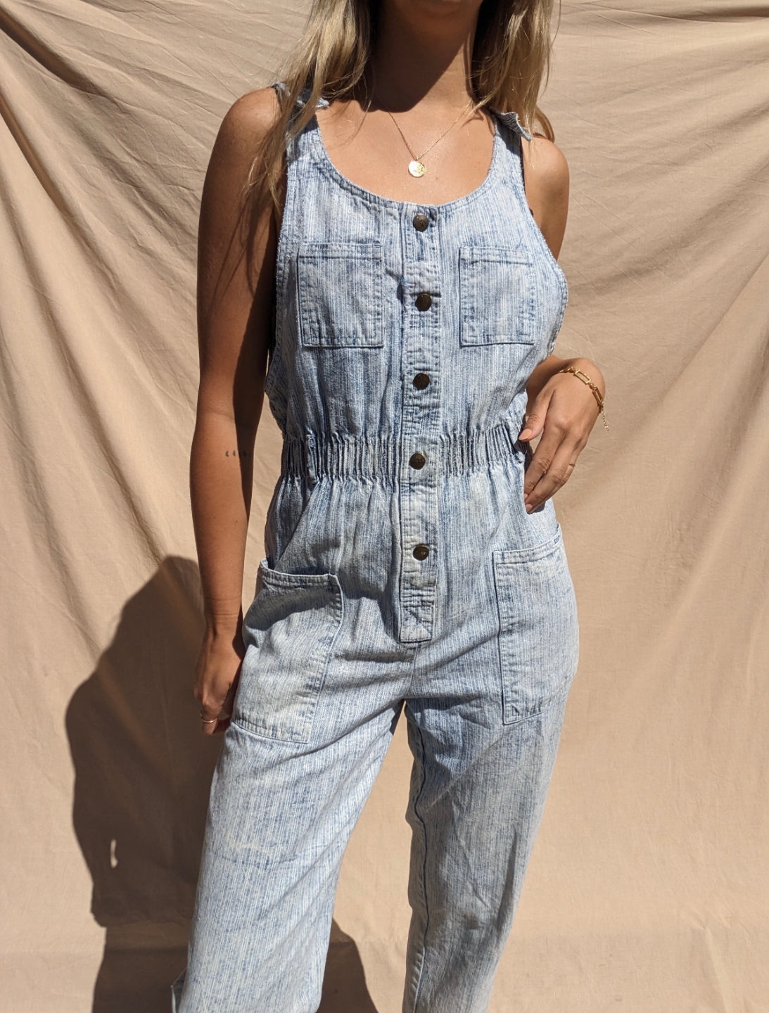 90s Striped Denim Overalls // Size M