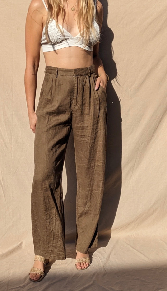 Dissh Chocolate Linen Pants // Size 10