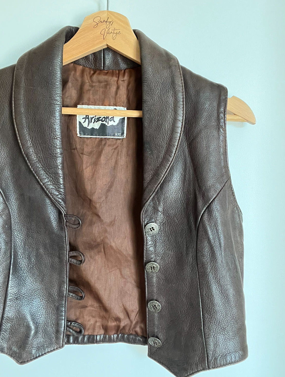 Vintage Chocolate Leather Vest // Size XS