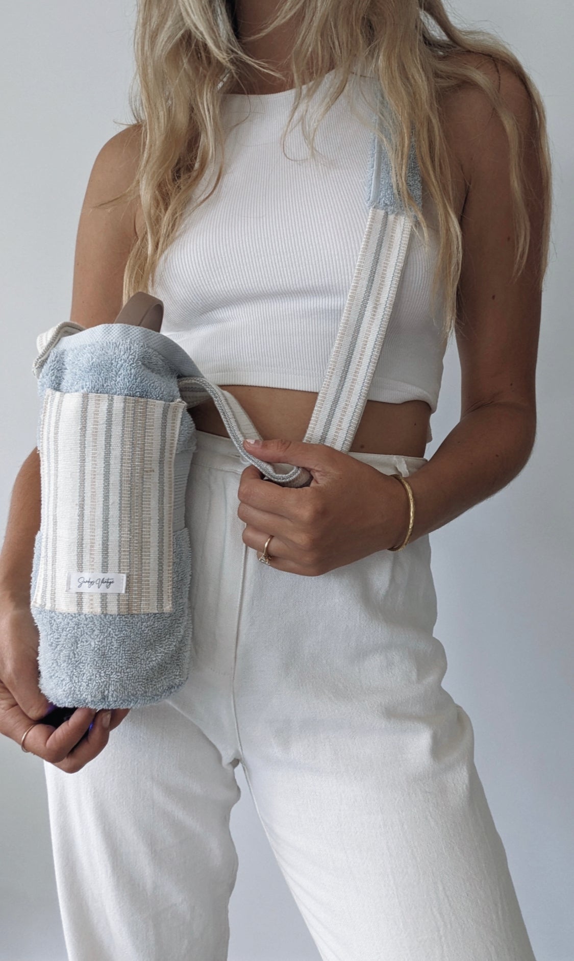 Sundays Bottle Holder // Powder Blue and Stripes