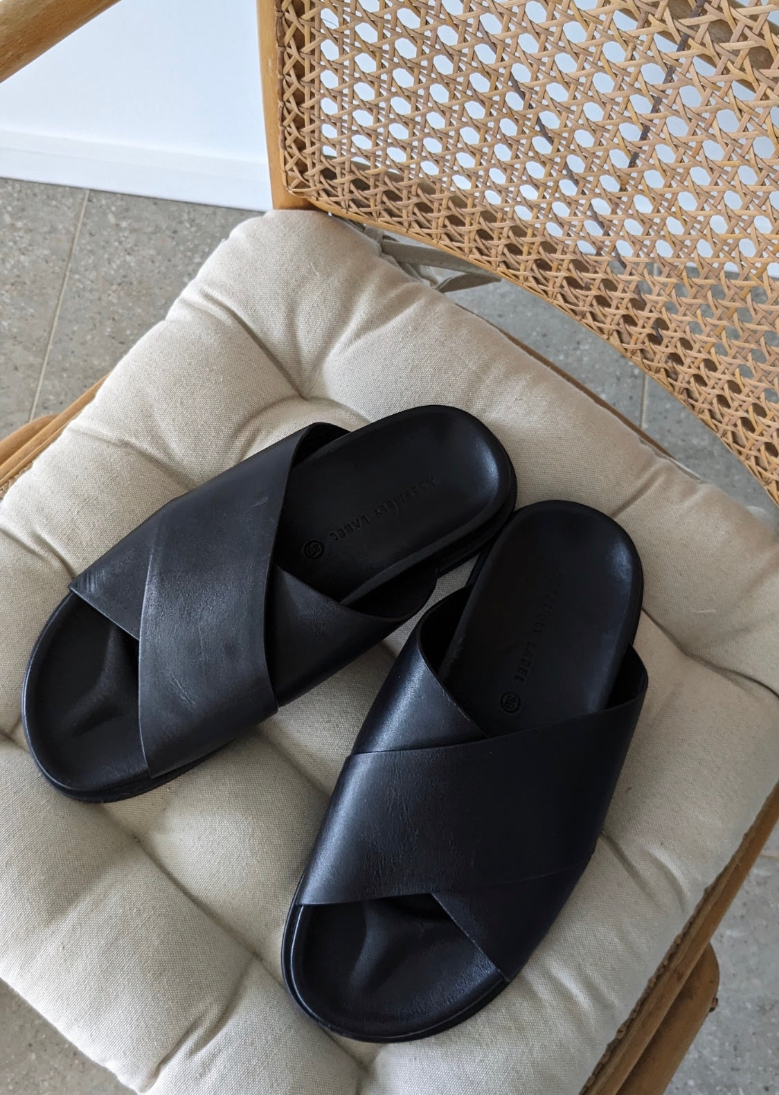 Assembly Label Leather Slides // Size 39