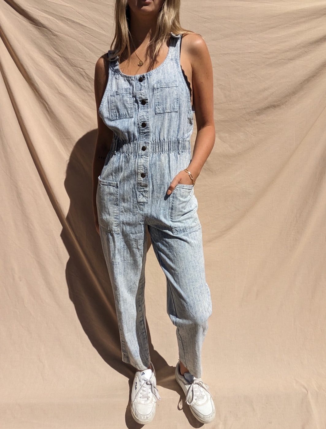 90s Striped Denim Overalls // Size M