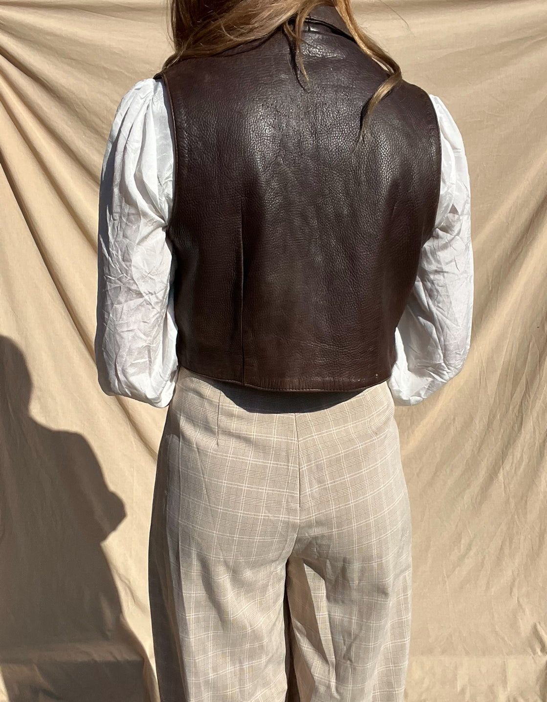 Vintage Chocolate Leather Vest // Size XS