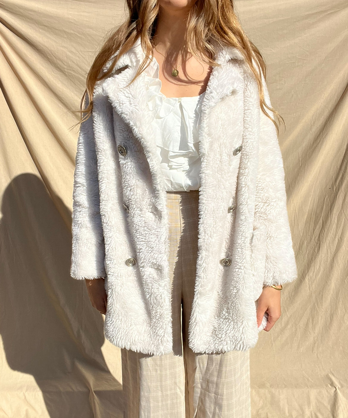 White Faux Fur Jacket // Size 10-12