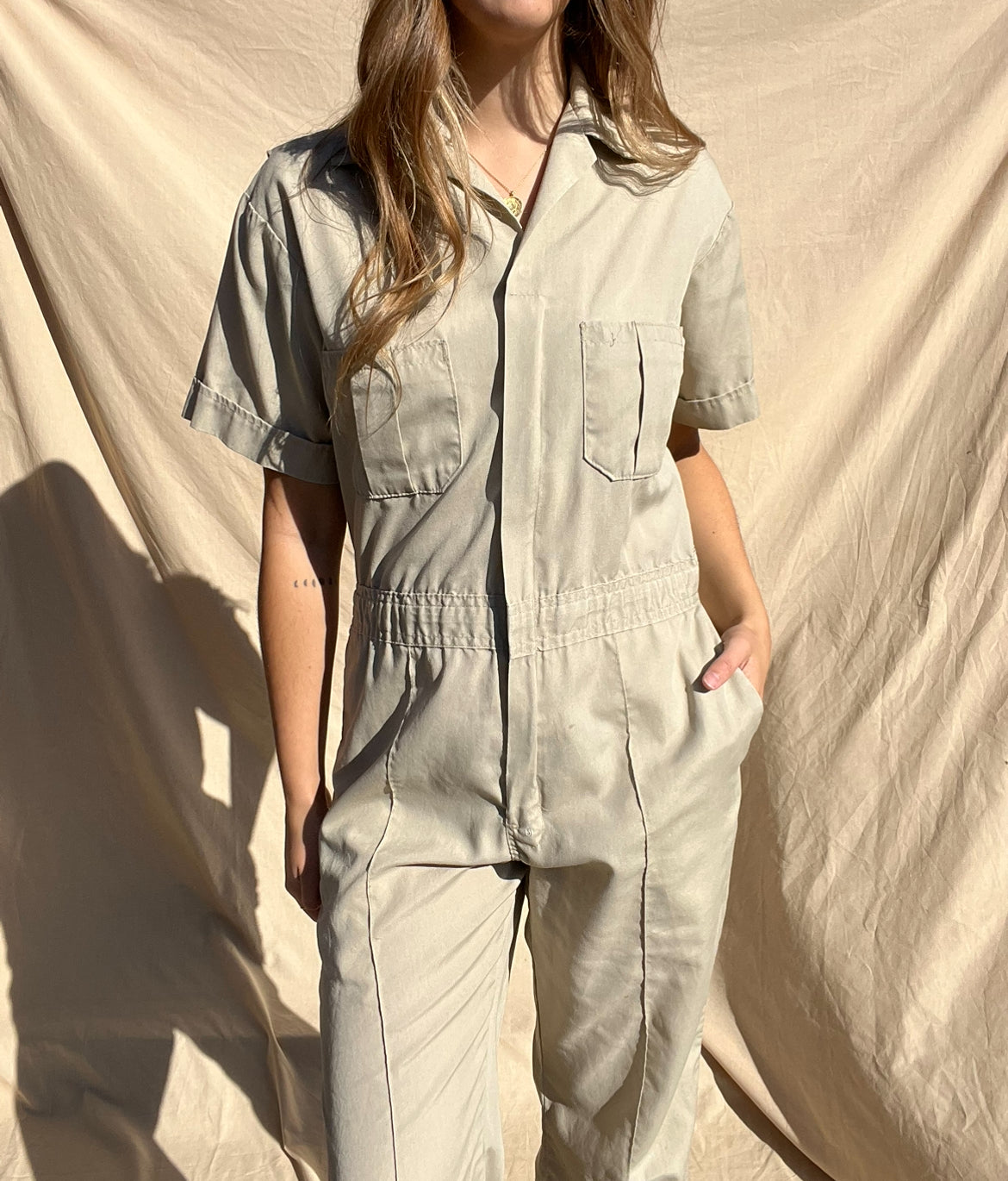 Vintage Beige Boiler Suit // Size 6-10