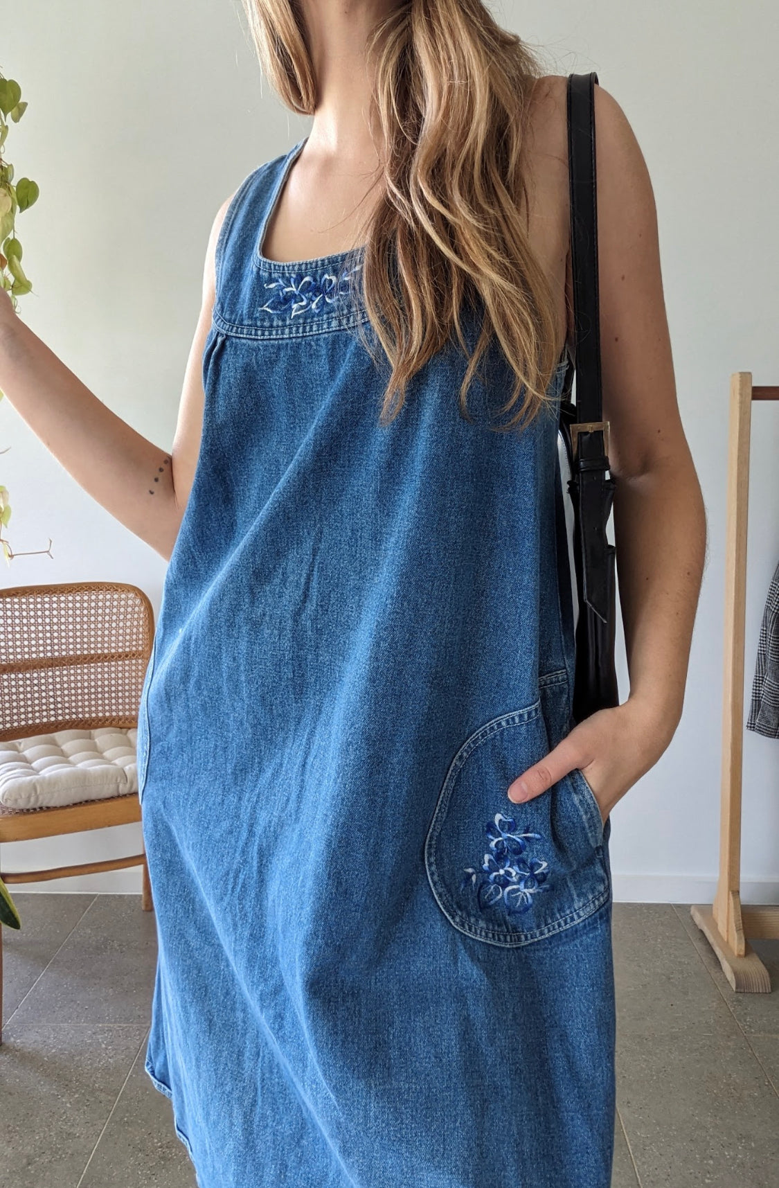 Vintage Denim Embroidered Dress // Size 18