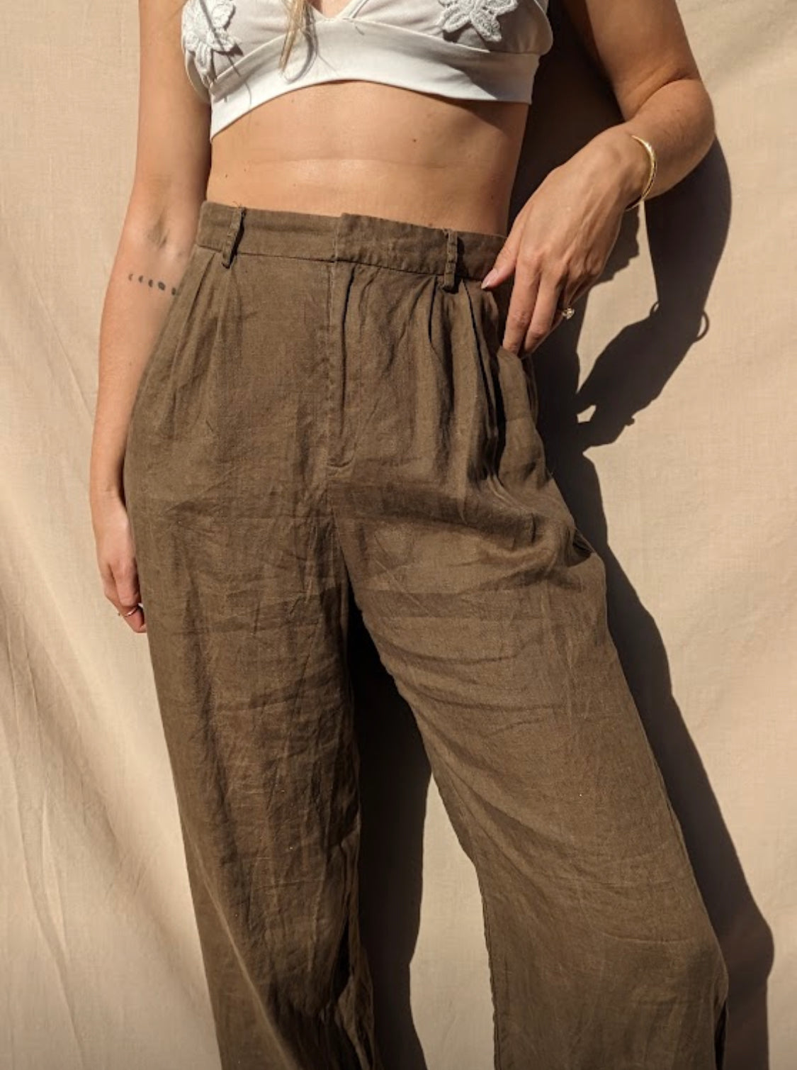 Dissh Chocolate Linen Pants // Size 10