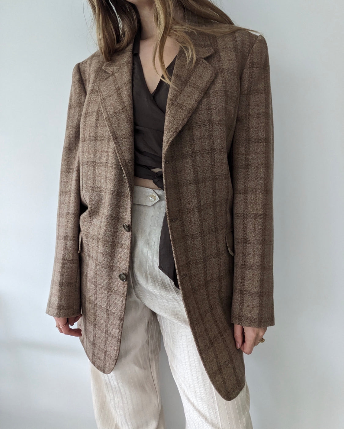 Brown Check Blazer // Size 12-16