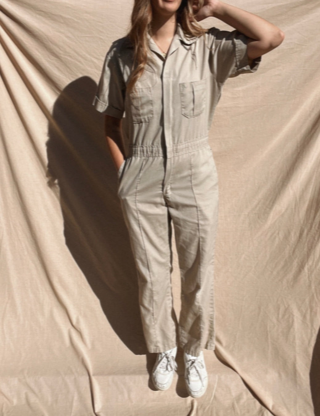 Vintage Beige Boiler Suit // Size 6-10