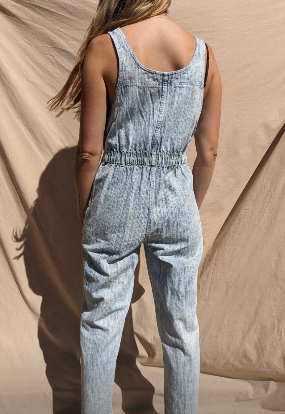 90s Striped Denim Overalls // Size M