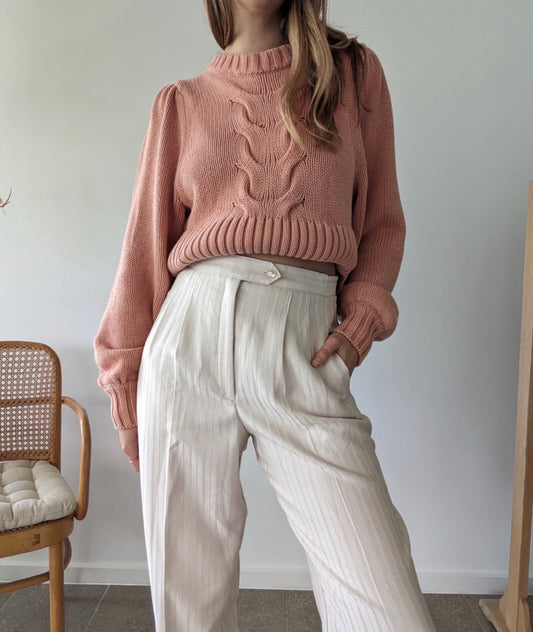 Vintage Cream Stripe Trousers // Size 12