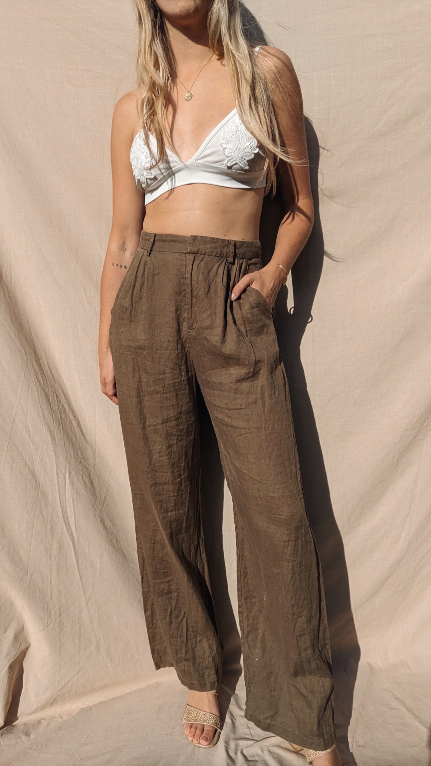 Dissh Chocolate Linen Pants // Size 10