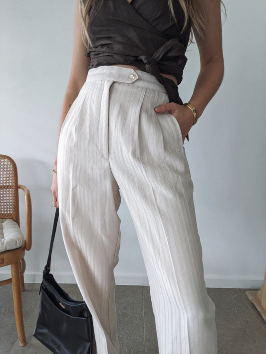 Vintage Cream Stripe Trousers // Size 12