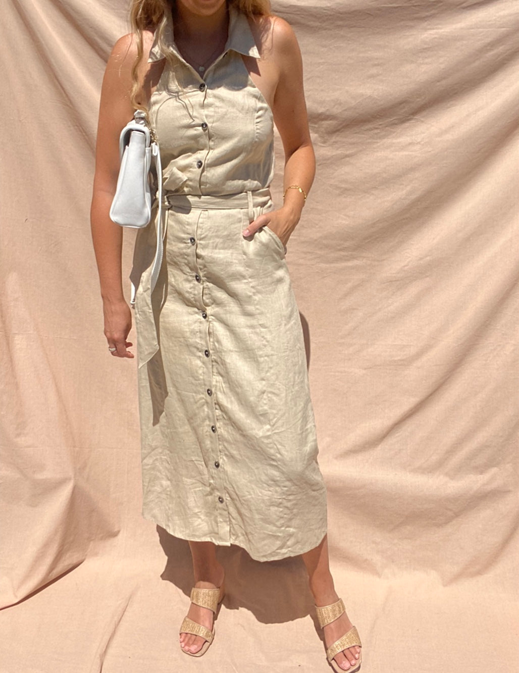 Linen Beige Maxi Dress // Size 8