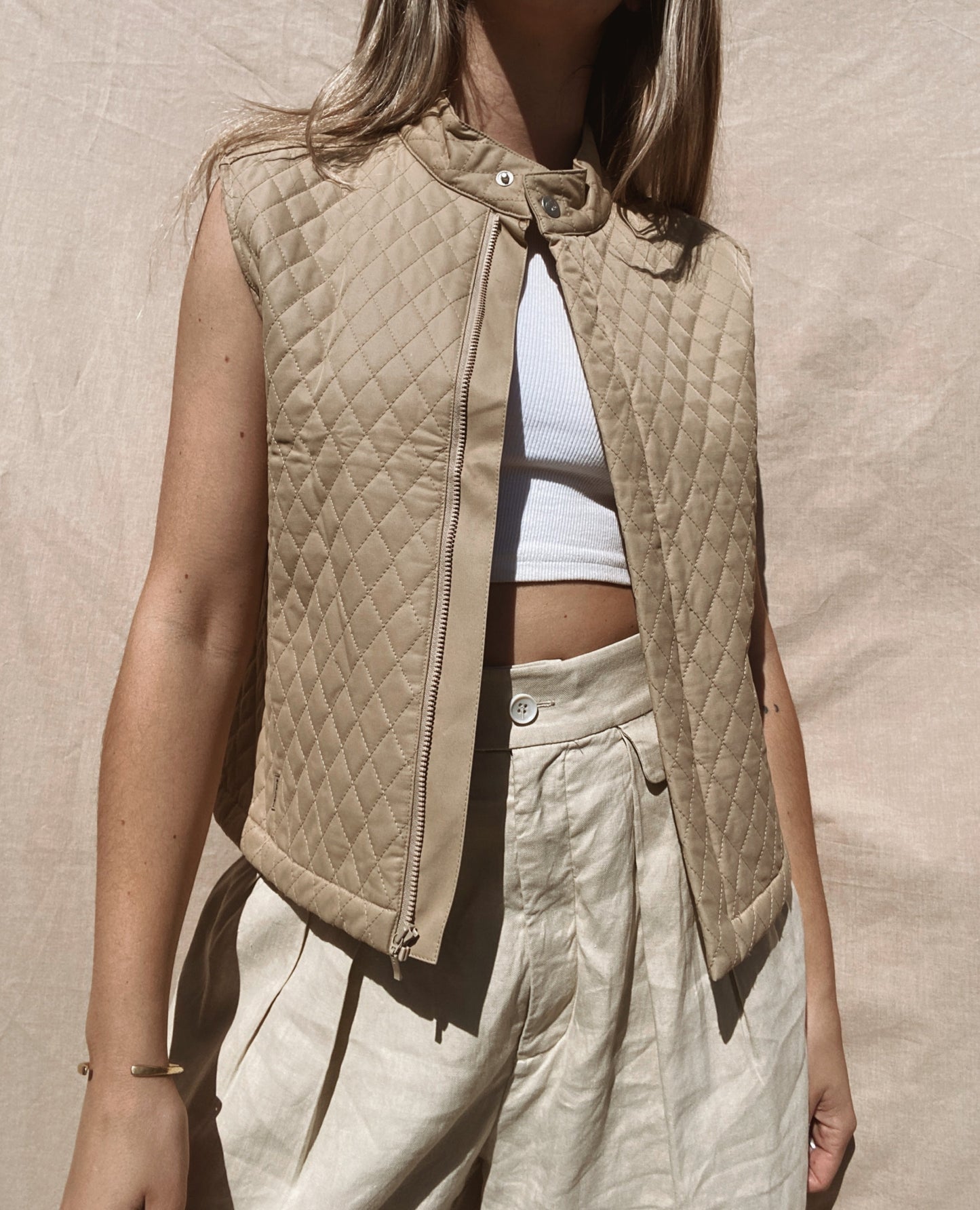 Quilted Beige Vest // Size 10